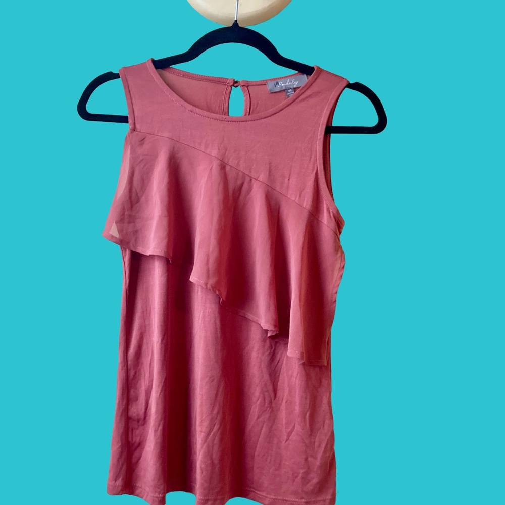 Pemberley Modal Women's Sleeveless Ruffle Blouse Pink Size Extra Small